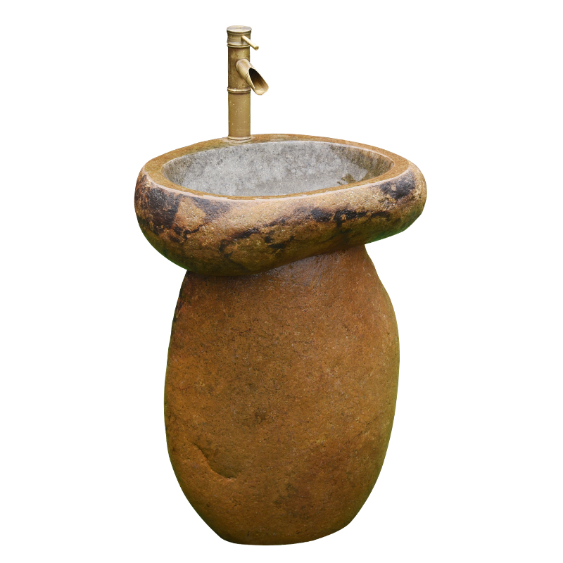 天然鹅卵石立柱盆 户外一体洗手盆的完美选择